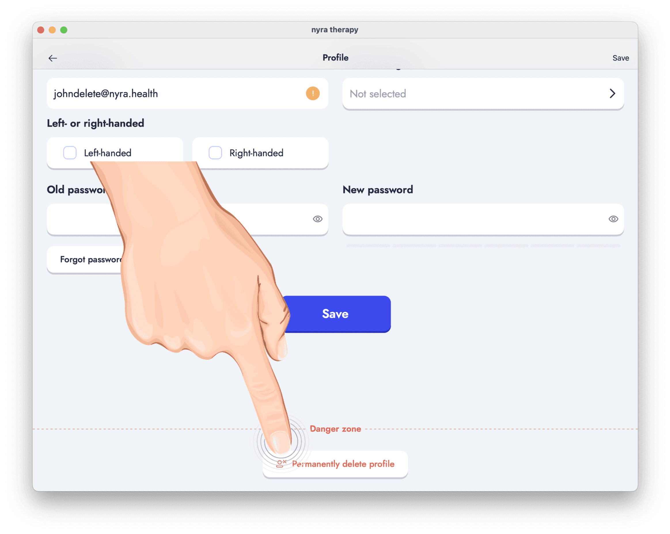 nyra therapy app screenshot — step 4: Tap on delete