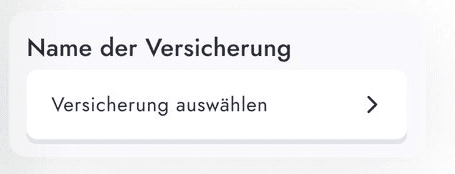 Name der Versicherung, Versicherung auswählen